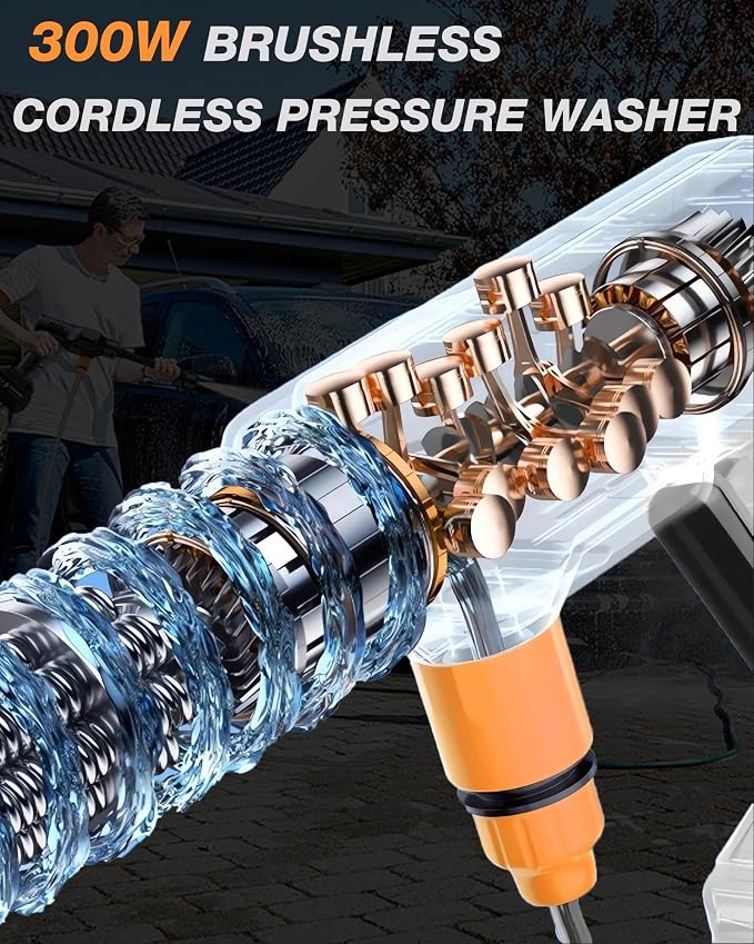 Cordless Car Washer 1250PSI Cordless Car Washer with 6-in-1 Nozzle, 17FT High-Elastic Hose,Home Portable Handheld Car Washer Cleaner