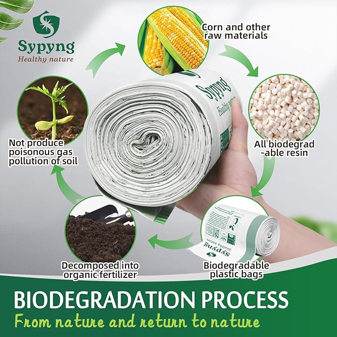 Compostable Trash Bags 6-8 Gallon (50-Pack) – Heavy Duty, 1.1 Mil Thick, 100% Biodegradable Kitchen Waste Bags for Medium Bins | ASTM D6400, BPI & OK Compost HOME Certified, Eco-Friendly & Recyclable