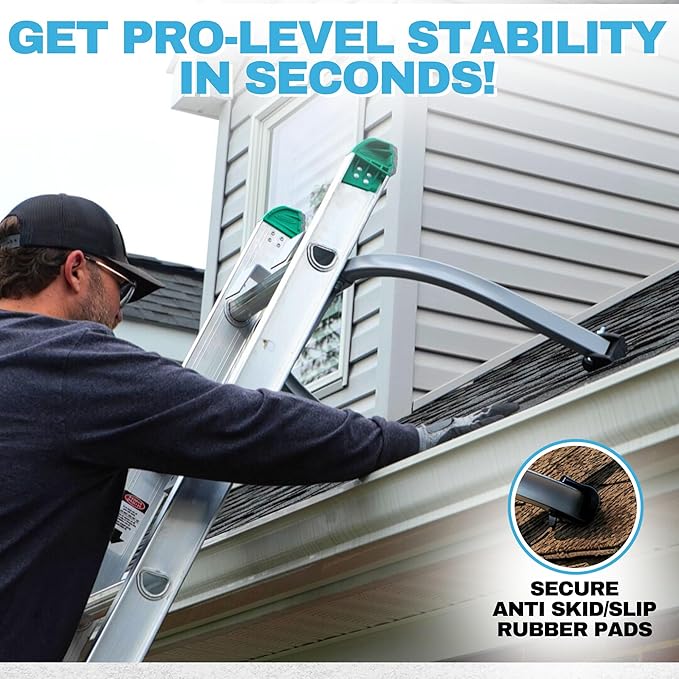 Heavy Duty Ladder Stabilizer | Carbon Steel Extension Ladder Standoff with Anti-Slip Rubber Feet for Gutter Cleaning, Painting & Roofing - Professional Grade Ladder Accessory for Extension Ladder