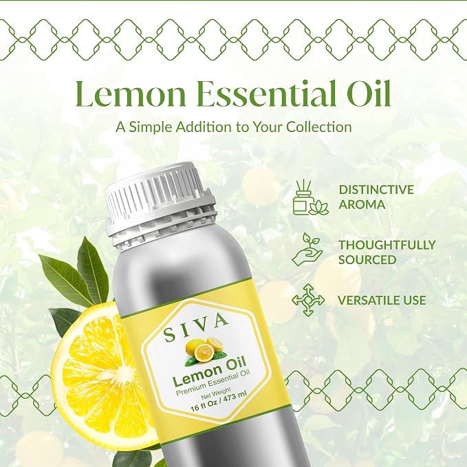 Siva Lemon Essential Oil, Huge Bottle, Large Size, 16 Fl Oz (473 ml) | Lemon Oil for Diffuser, Humidifier, Home Fragrance, Cleaning Blends, Soap Making, Candle Making, Bath Salts & DIY Projects