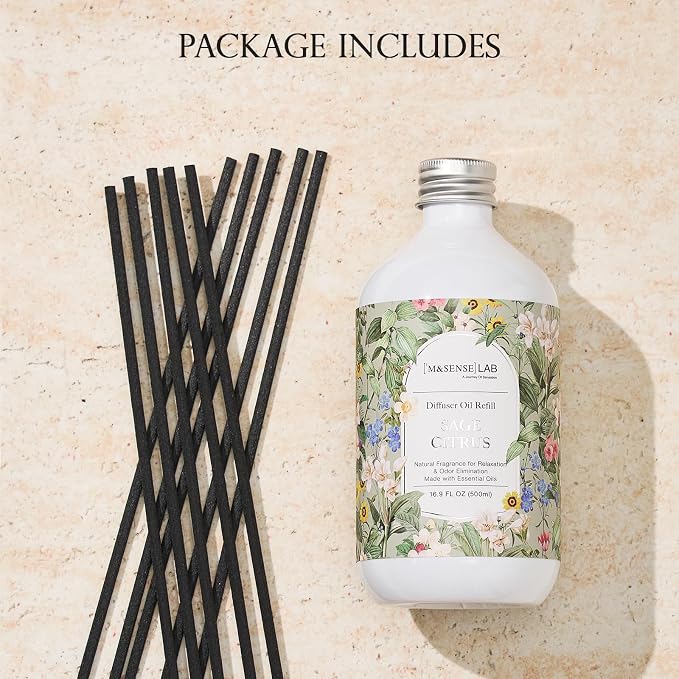 M&SENSE Reed Diffuser Set, Sage Citrus, 17oz Natural Essential Oil | Non-Toxic Organic, Long-Lasting Fragrance, Ideal for Living Room, Home Office, Gifts for Women