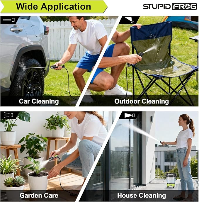 Portable Foldable Max 72 PSI Hand Sprayer | Cordless, 2000mAh Lithium Battery, 4-in-1 Nozzle, 12L Collapsible Bucket, For Outdoor Cleaning, Camping, Gardening