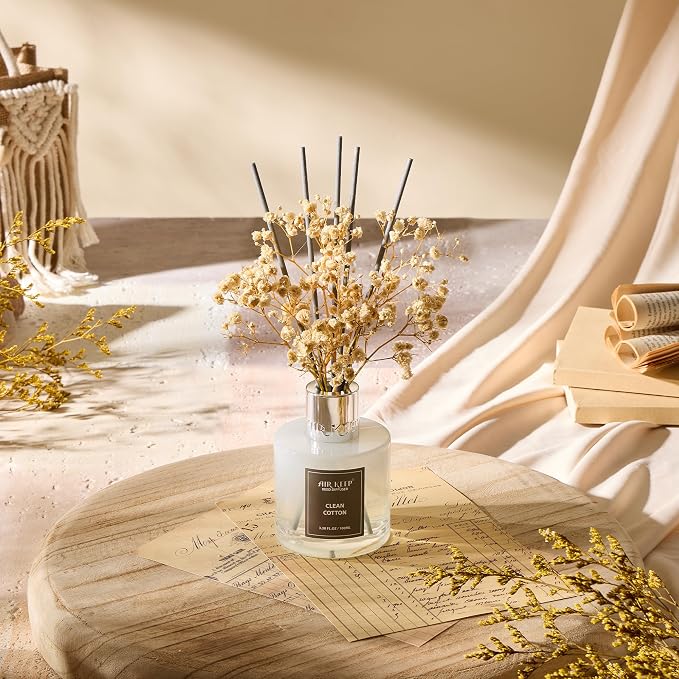 Reed Diffuser Set,3.38 fl oz (100 ml) - Clean Cotton Oil Diffusers with 8 Reed Sticks, Home Fragrance Reed Diffuser for Bathroom Shelf Decor