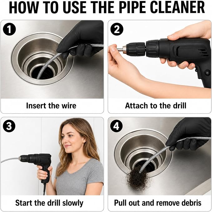 Drain Snake Clog Remover Kit, 16.4 FT Long Flexible Drain Snake Auger with Auto Feed & Drill Attachment, 79 Inch Grabber Claw, Hair Removal Tools for Kitchen Sink, Shower and Bathtub