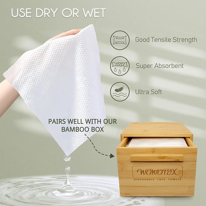Christmas Style WOWOTEX Disposable Face Towels 60 Count Large Dry Wipes | 10"×12", Extra Thick Soft and Sensitive Skin friendly, Clean Facial Towels for Skincare, Makeup Removal and Facial Cleansing