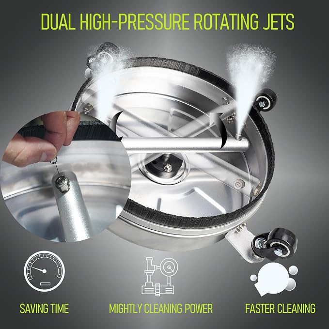 Hourleey 30" Pressure Washer Surface Cleaner with Dual Handles, Stainless Steel Surface Cleaner with 4 Wheels for Driveways, Pathway, Sidewalks, Patios, Decks, 4500 PSI with 3/8" Quick Connector Kit