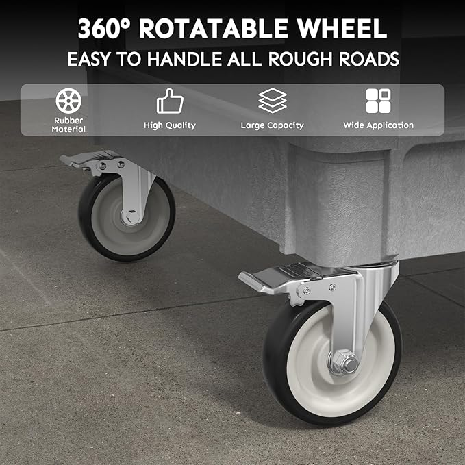 Utility Cart on Wheels, Heavy Duty Large Flat Top Rolling Service Cart, 46 x 25 Inch Work Carts, 2 Shelf 1000 lbs Capacity Plastic Tool Cart, for Warehouse, Garage, Cleaning, Gray