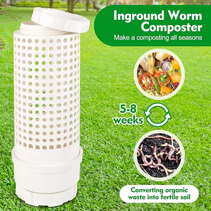 2 Packs Inground Worm Composter, Outdoor Worm Compost Bin Kit with Lid | Worm Composter with Shovel & Gloves, for Raised Garden Beds, Reducing Food Waste Composting Systems