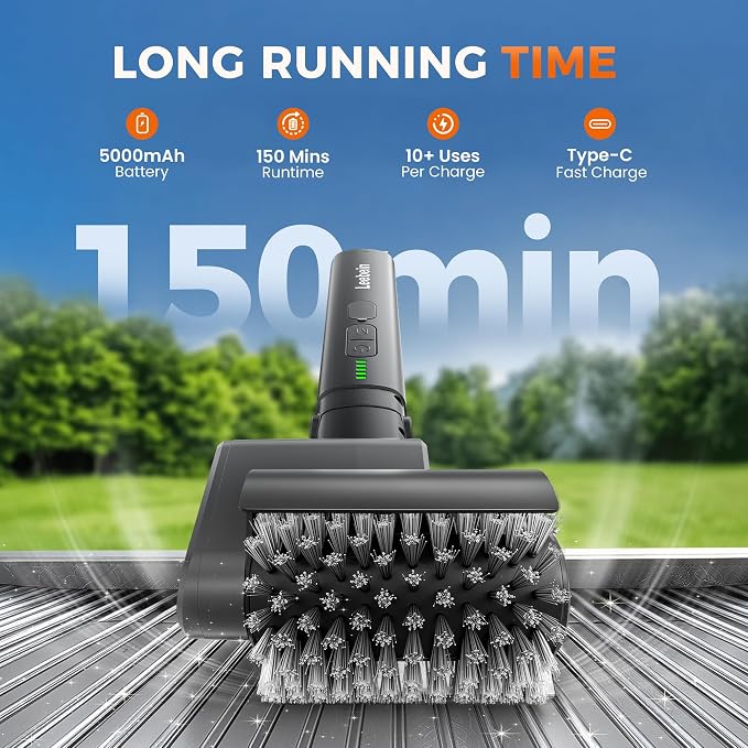 Leebein Electric Grill Brush for Outdoor, 2026 TikTok BBQ Grill Cleaner with 3 Heads, 3-Speed & Angle Adjust Cordless Rotary Grill Brush, 150Mins Runtime Grill Cleaning Brush for Barbecue Grates