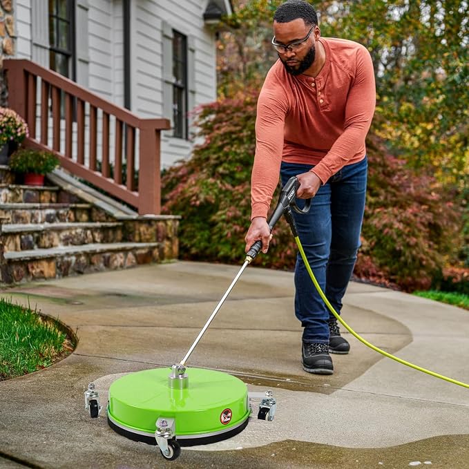 16" Pressure Washer Surface Cleaner with 4 Wheels, Coated Green Stainless Steel Power Washer Surface Cleaner for Driveway Sidewalk Patio, 1/4" Quick Connector 2 Extension Wand, 4000 PSI