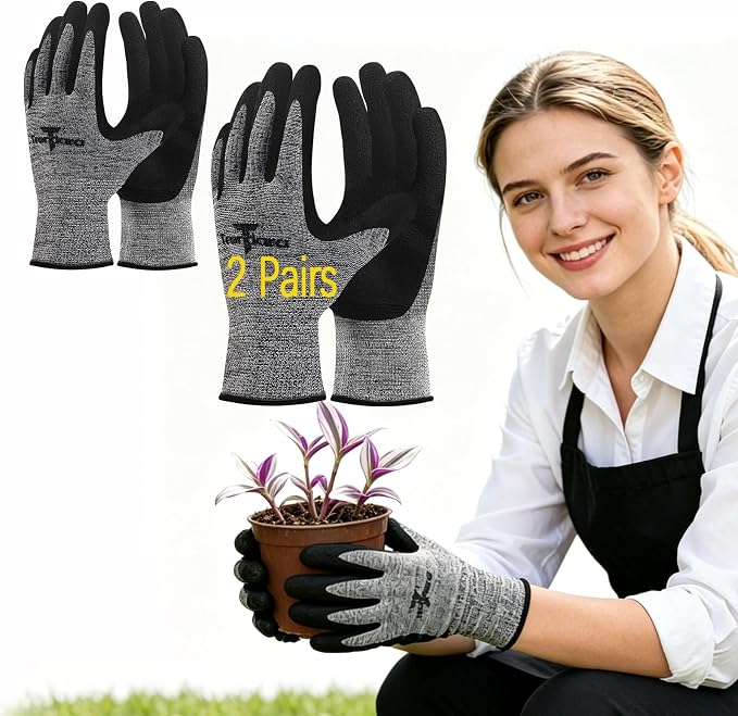 2 Pairs garden gloves work gloves with grip working gloves,Breathable latex dipped gloves,Suitable for garden weeding, construction, outdoor, warehouse handling, etc.