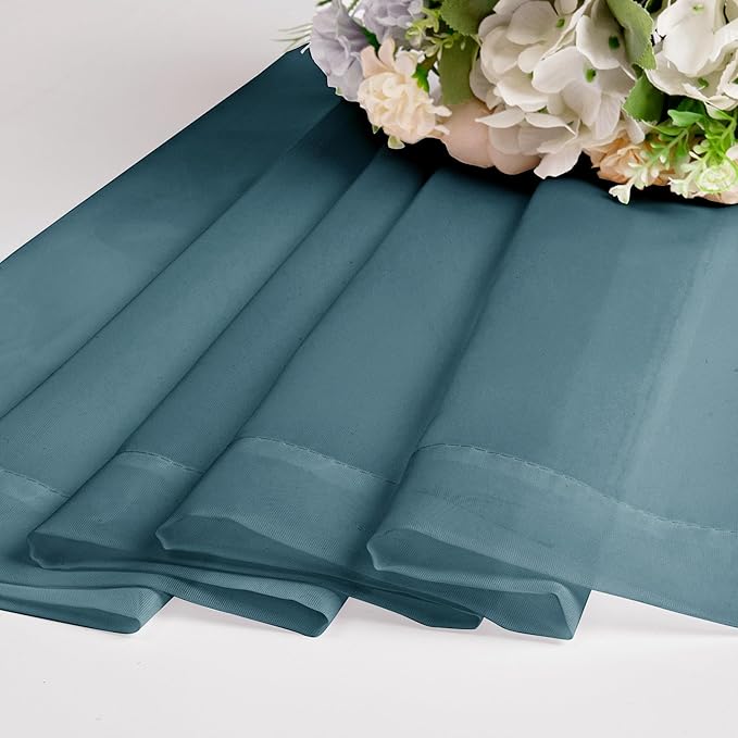 Chyhomenyc Sheer Stone Blue Tier Curtains 24 Inch Length, Small Window Curtains Treatment for Bathroom Living Room Basement, Short Rod Pocket Cafe Curtain, 42W x 24L Inches, 2 Panels