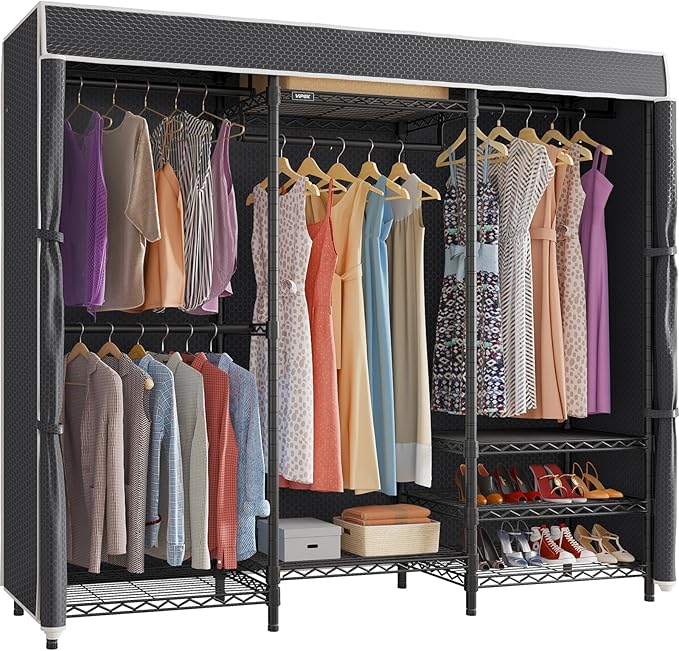 VIPEK V5C Heavy Duty Covered Clothes Rack Portable Closet Rack, Black Metal Clothing Rack with Black Upgarded Polyester Cover Cover, Adjustable Custom Freestanding Closet Wardrobe, Max Load 800LBS