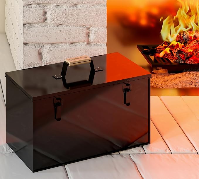 Fire Beauty FB203 Black Galvanized Ash Bucket for Fireplace & Grill | 3 Gallon Large Capacity , Anti-Scald Oak Handle , Sealed Lid Prevents Ash Spilling For Indoor Outdoor Use