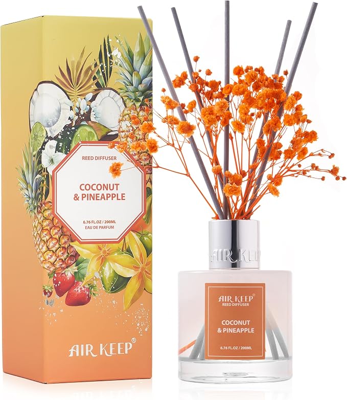 Reed Diffuser Set,6.76 fl oz (200 ml) - Coconut & Pineapple Oil Diffusers with 8 Reed Sticks, Home Fragrance Reed Diffuser for Bathroom Shelf Decor