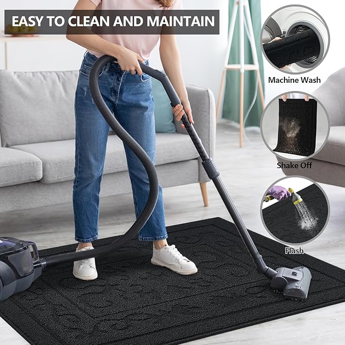FONEYI Indoor Door Mat 32" x 48", Dirt Trapper Door Mats Non-Slip Entryway Rugs Washable, Absorbent Resist Dirt Welcome Mat, Low Profile Inside Floor Mats for Front Back Door and Entryway, Black