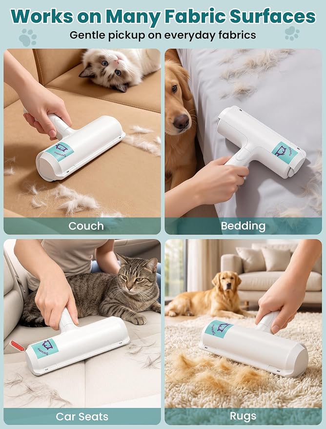 DELOMO Pet Hair Remover Roller, Reusable Lint Roller for Dog and Cat Hair | Portable Pet Hair Roller with Large Fur Bin, Fast Cleaning for Couches, Bedding, Rugs, Car Seats and Furniture, No Batteries
