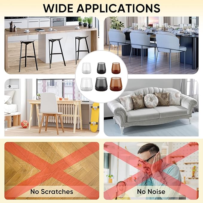 BALEINE 16 Pack Silicone Chair Leg Floor Protectors, Stool Leg Protectors Cap, Non-Slip Chair Leg Caps for Hardwood Floors (Clear Combo 16 Pack)
