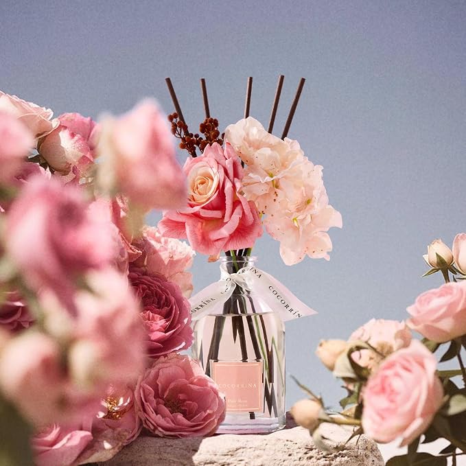 Reed Diffuser - Pink Rose 8.5 Fl.oz Flower Reed Diffuser with Sticks, Bedroom Bathroom Shelf Decor (Floral Basket Collection)
