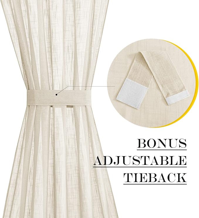NICETOWN Sidelight Door Curtains 72 Inches Long for Windows Linen Sheer Privacy Protect Light Filtering French Door Side Curtain Panels with Tie Back, 12 Inch Width, 1 Panel, Beige