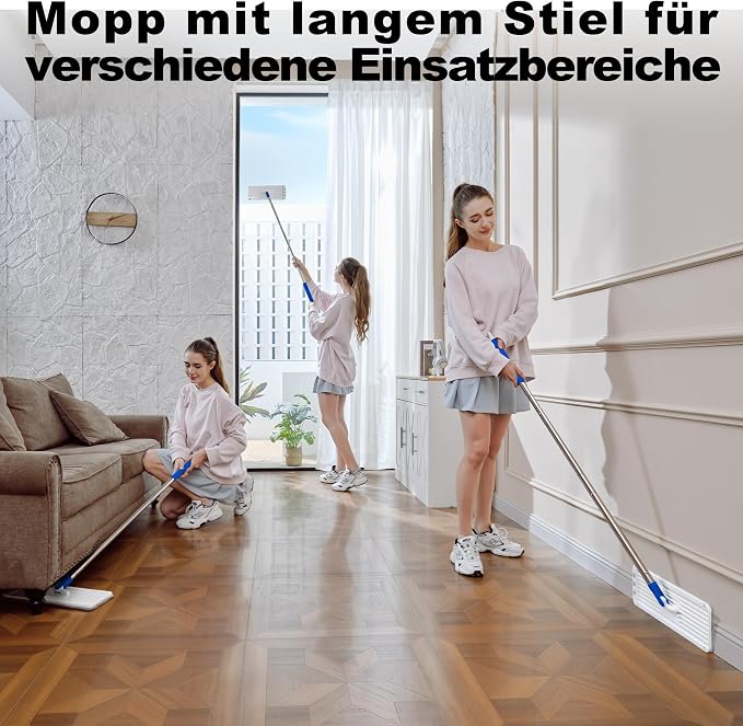 Mop and Bucket Set, Mops for Floor Cleaning with 60" Long Handle, Squeeze Flat Mop and Bucket System, Dry & Wet Dust Mop for Household Floor Cleaning with 5 Microfiber Mops, Slate Blue