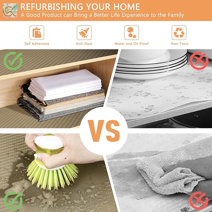 Self-Adhesive Shelf Liner Kitchen Liner, Waterproof Backed Paper Easy Peel and Stick Contact Liner Without Residue for Decor Your Desk Surface, Kitchen Countertops (Dark Khaki, 11.8 x 236.2 inches)