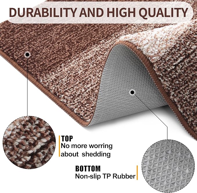 Kitinjoy Indoor Outdoor Door Mat, 71x24 Non-Slip Absorbent Dirt Trapper, Low-Profile Washable Inside Entrance Front Floor Mat, Sturdy Soft Entry Doormats for Entryway, Brown