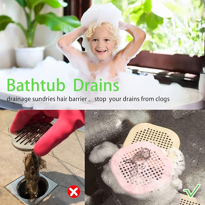 2 Pack Drain Hair Catcher Silicone Shower Drain Protector Sink Drain Strainer Hair Stopper for Shower Kitchen Bathroom Tub Brown 5.5 x 5.5 x 0.04 inches