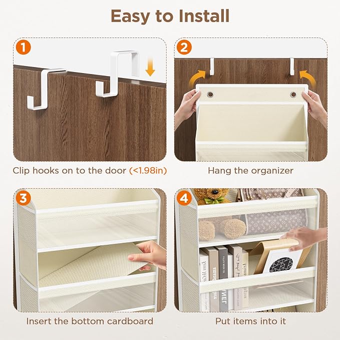 6 Tiers Over The Door Organizer, Behind The Door Storage Hanging Shelves | Heavy Duty Hanging Organizer Storage with Large Capacity Pockets for Closet Wall Bathroom Bedroom Nursery Pantry, 1 Beige