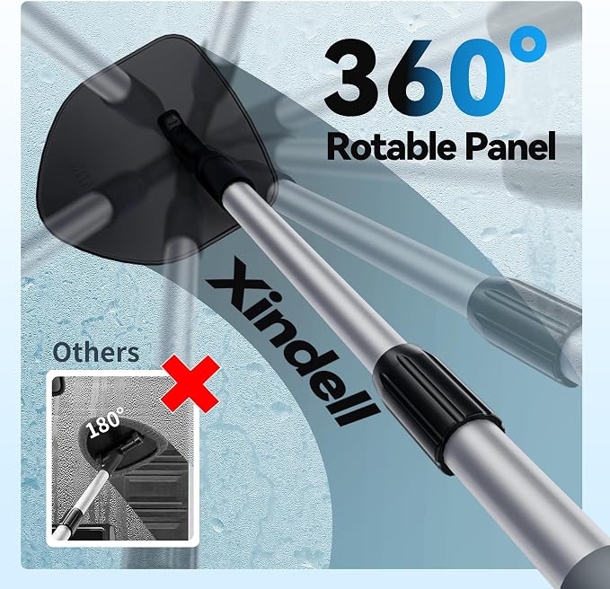 XINDELL Interior Windshield Cleaner Tool, Car Window Cleaning Kit with 4 Reusable Microfiber Pads, Extendable Handle & 360° Rotating Head, Streak-Free Auto Glass Wiper for Truck SUV RV