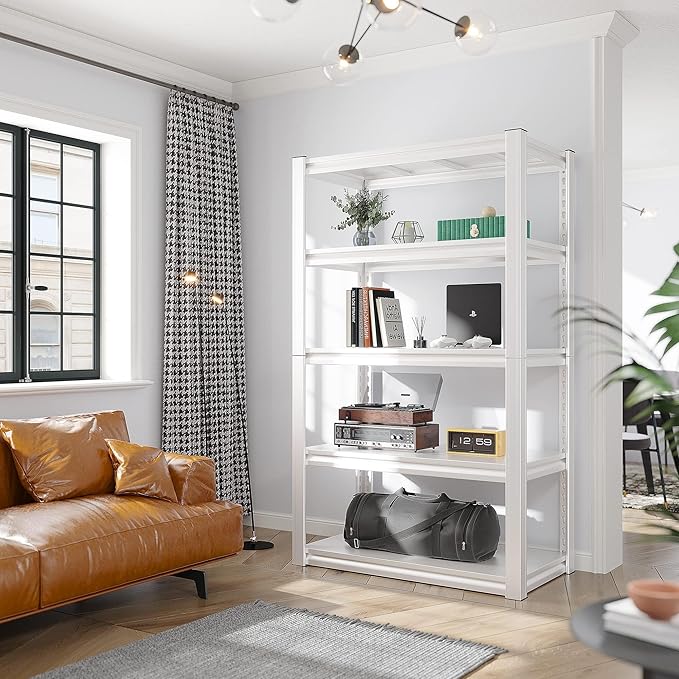 Raybee Garage Shelving Heavy Duty 2000LBS Storage Shelves Heavy Duty Shelving 5 Tier White Metal Shelves Pantry Shelf for Kitchen Closet Basement Warehouse 16.5" D x 32" W x 63" H