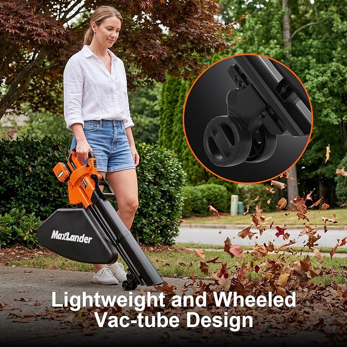 MAXLANDER 40V Cordless Leaf Blower Vacuum Mulcher, Leaf Vacuum with 40L Bag | Brushless Motor, 15:1 Mulch Ratio, 6-Speed Dial, 170MPH Blowers for Lawn Yard Cleanup, 2x4.0Ah Battery & Charger Included