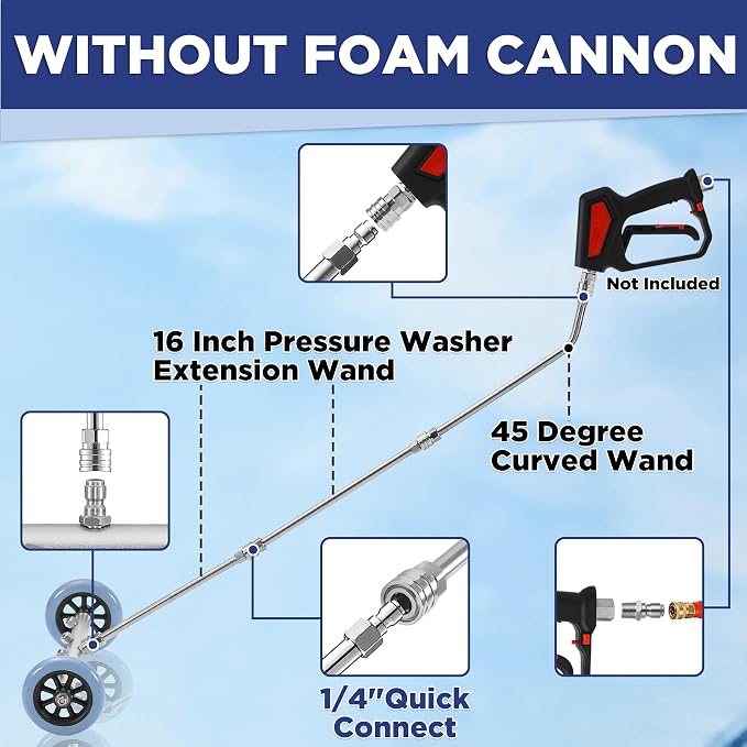 RIDGE WASHER Pressure Washer Undercarriage Cleaner, with Foam Cannon | 16 Inch Undercarriage Washer, Under Car Cleaner with Straight Extension Wand, 4000 PSI