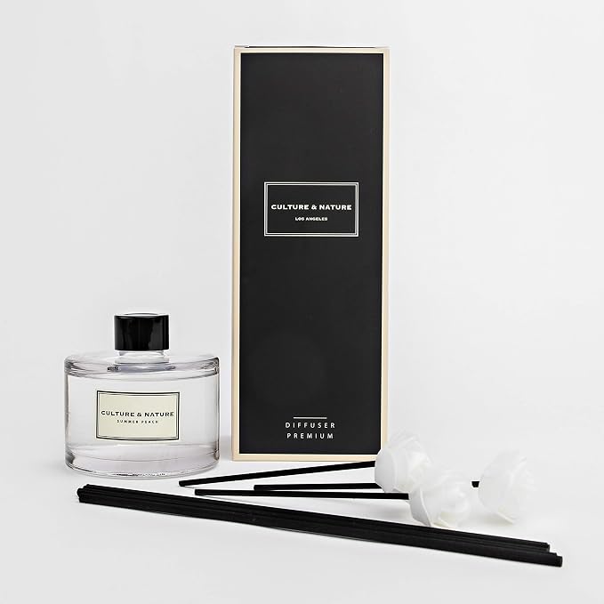 CULTURE & NATURE Reed Diffuser Set 6.7oz (200ml) Summer Peach Scented Diffuser with Sticks Home Fragrance Reed Diffuser for Bathroom Shelf Decor