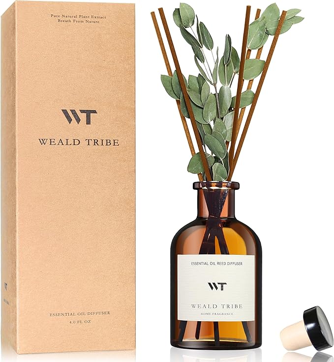 Flower Reed Diffuser Set Eucalyptus & Lavender Scent for Room Bathroom Accessories Shelf Decor & Air Fresheners, Sticks Defusers with 4.0 fl oz Essential Oils, Home Fragrance Office Gift