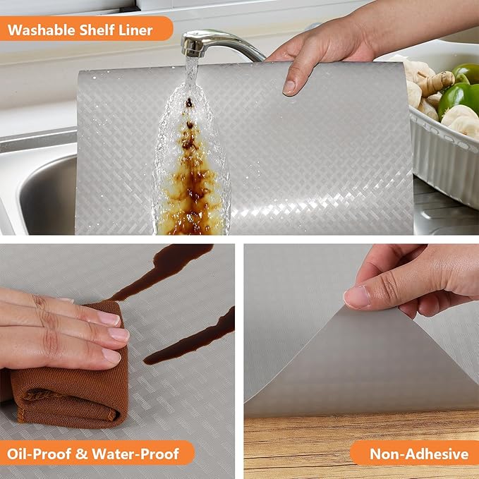 Light Gray Shelf Liners for Kitchen Cabinets Refrigerator Liners Waterproof & Oil-Proof Kitchen Cupboard Liner Drawer Mats EVA Material Non Adhesive Fridge Liner for Shelves 11.8 x 236.2 Inches