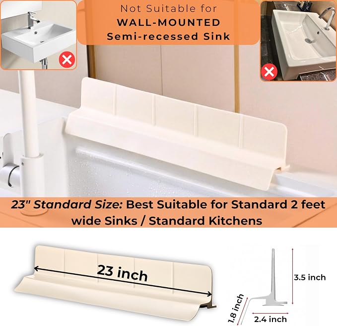 MessOut Sink Splash Guard | Premium Korean Silicone | 3 Practical Sizes for Maximum Coverage |Solution for Mess Free Dish-washing | Super Strong Suction to nearly all Shelf-tops.