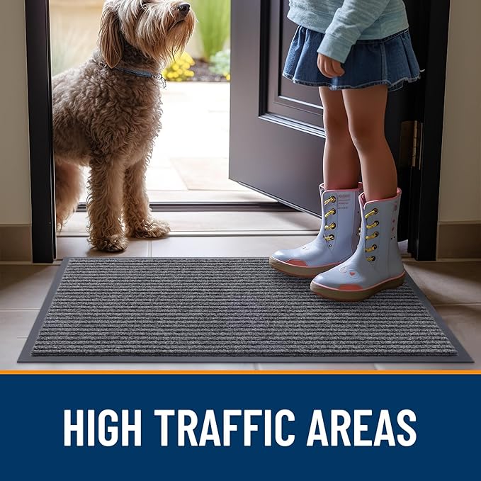 OLANLY Front Door Mat Indoor Outdoor Entrance, Waterproof Heavy Duty Doormat, Fade Resistant, Low Profile, Easy Clean Patio Porch Welcome Floor Mats for Entry, 59x35, Grey