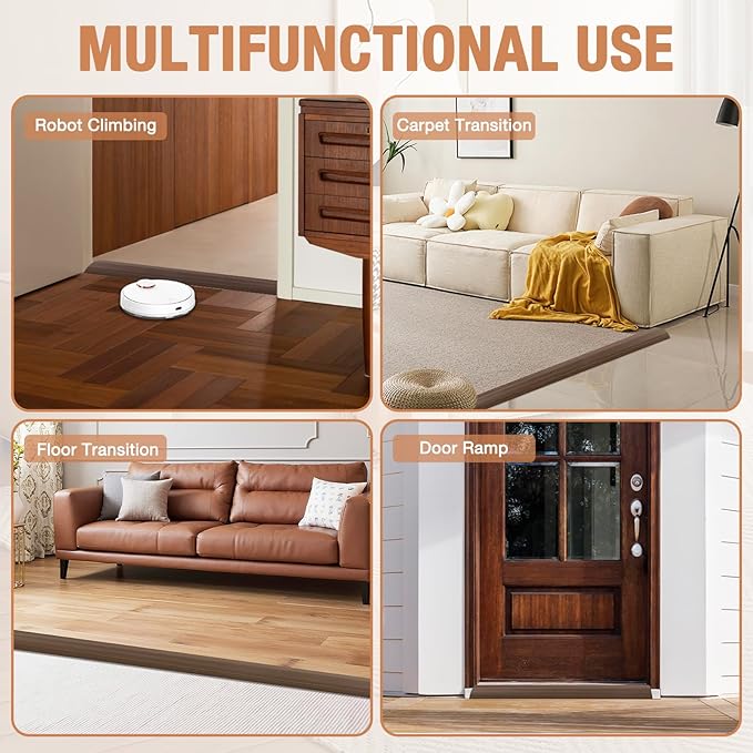 Floor Transition Strip Self Adhesive Vinyl Door Threshold for Doorways Carpet Edging Trim Overlap Edge Reducer for Laminate Floor, Carpet, Tile (Deep Brown Wood Grain, 3/5" to 4/5", 3.3Ft)