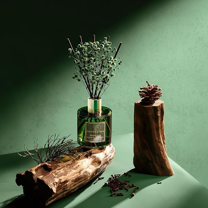 Reed Diffuser - Redwood National Park 6.7 Fl.oz Reed Diffuser Set with 8 Sticks & Preserved Baby's Breath, Reed Diffuser for Home Bathroom Shelf Decor