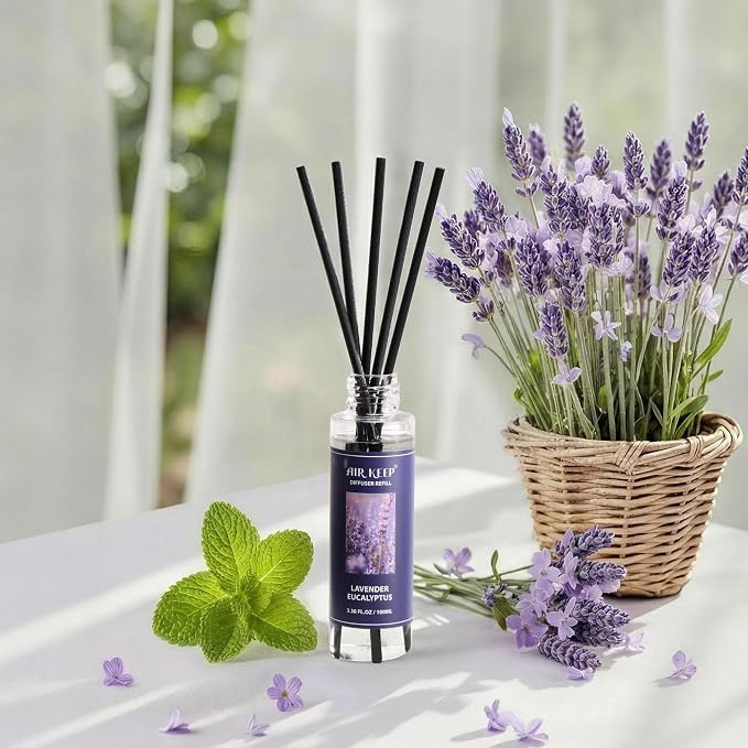 Reed Diffuser Set,1.69 fl oz (50 ml) - Lavender Eucalyptus Oil Diffusers with 8 Reed Sticks,Home Fragrance Reed Diffuser for Bathroom Shelf Decor