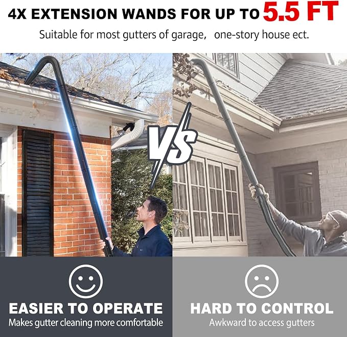 Sealegend 2-1/2 in. Gutter Cleaning Attachment Kit for Wet Dry Vac, 5.6 FT | Upgraded Locking Connection, Shop Vacuum Accessory for Cleaning or Blowing Gutter Debris from Ground Level