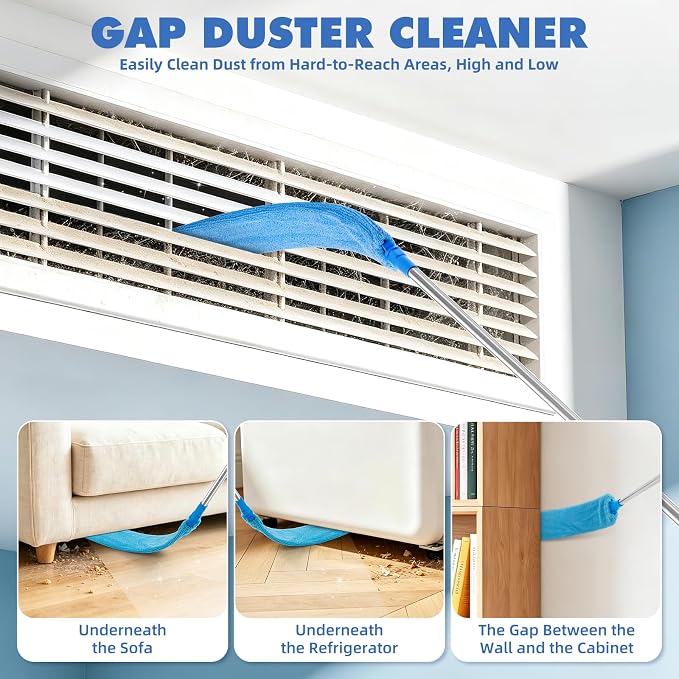 94'' Cobweb Duster with Extension Pole, Spider Web Brush | 10-in-1 Microfiber Duster Set, Bendable Duster of Cleaning Ceiling Fan Blades, Vents, and Outside