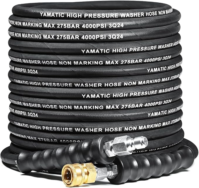 YAMATIC 5/16" Pressure Washer Hose 50FT, 4000 PSI Steel Wire Braided with 360 Swivel 3/8" Quick Connect, Hot Water 212°F Commercial Power Washer Hose for Simpson DeWalt Generac Troy-Bilt