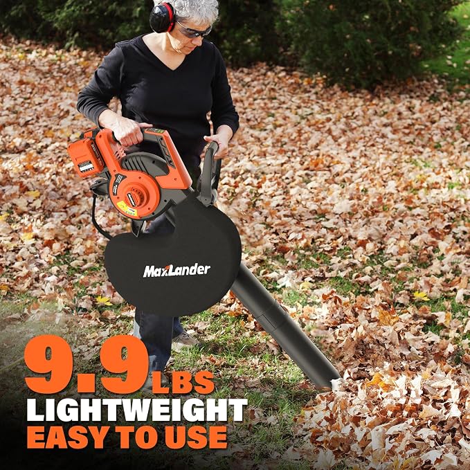 MAXLANDER Cordless Leaf Blower Vacuum Mulcher, 3-in-1 Leaf Vacuum with Bag | Brushless Battery Powered 40V 170MPH 360CFM Leaf Blowers for Lawn Care, 5-Speeds Dial, 2x4.0Ah Battery & Charger Included