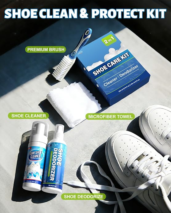 Jevvu Shoe Cleaner, Sneaker Cleaner Foam for Removing Stains and Dirt, Shoe Cleaning Kit for White Shoes
