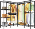 L Shaped Heavy Duty Metal Clothes Rack for Hanging Clothes,Freestanding Garment Rack Closet Wardrobe Rack Clothing Rack with 4 Hanging Rods & 1 Side Hook,50"Lx 50"Wx 76.4"H,Max Load 1100LBS
