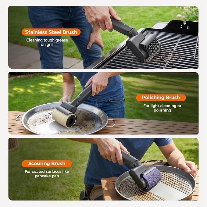 Leebein Electric Grill Brush for Outdoor, 2026 TikTok BBQ Grill Cleaner with 3 Heads, 3-Speed & Angle Adjust Cordless Rotary Grill Brush, 150Mins Runtime Grill Cleaning Brush for Barbecue Grates