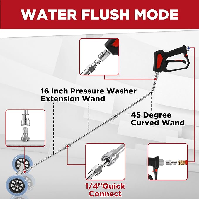 Power Washer Undercarriage Cleaner, Chemical Injector Bottle | 16 Inch Under Car Washer with Straight Extension Wand, 4000 PSI