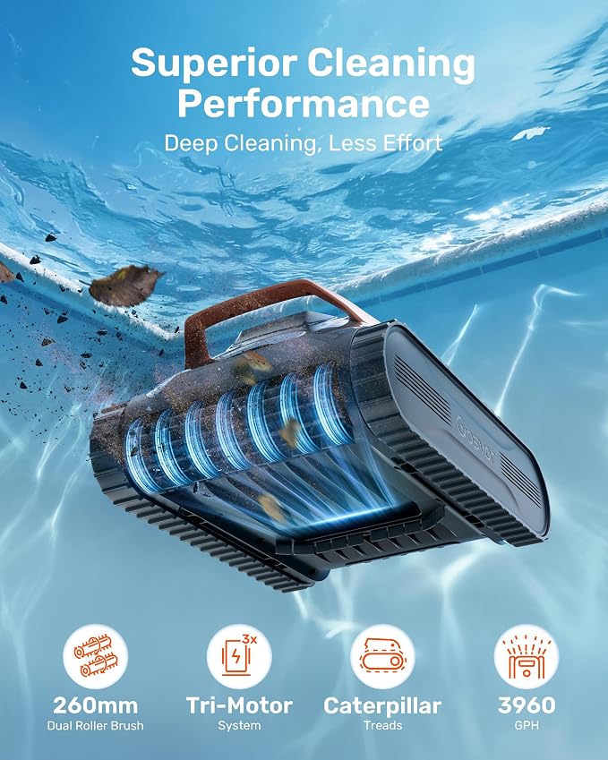 Gosvor LiteVac G1 Pool Vacuum Robot, Wall & Waterline & Platform Cleaning | Up to 200-Min Runtime, 15.2 lbs Lightweight, with Fine Filter, For Inground & Above Ground Pools, APP Support, Orange